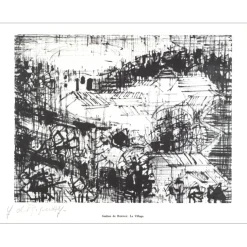 DE ROSNAY Gaëtan - Lithographie signée au crayon "Le village" 27x21cm - 1961