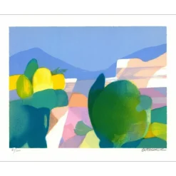 DEFOSSEZ Alfred - Lithographie originale "Paysage de Provence, Mougins" 45x55cm