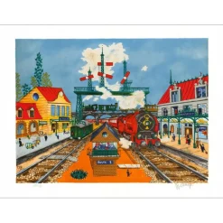 DELIEGE William - Lithographie originale Signée et Numérotée "La Locomotive" 50x65cm