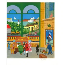 DELIEGE William - Lithographie originale "Gare animée" 48x65cm