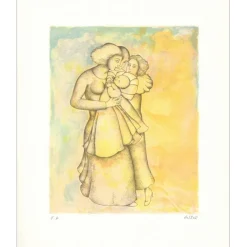 DELTEIL Maïté - Lithographie originale "Femme et enfant" 28x23cm