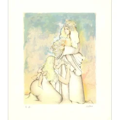 DELTEIL Maïté - Lithographie originale "La mariée" 28x23cm