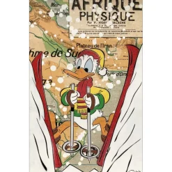 DEZACHE - Peinture originale sur carte "Donald Duck sous la neige - 2" - 54x34cm - 2022