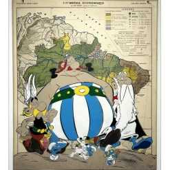 DEZACHE - Peinture originale sur carte "Asterix et Obélix, Idéfix et les Schtroumpfs" 119x99cm - 2023