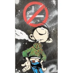 DEZACHE - Peinture originale sur ardoise "Gaston Lagaffe" 45x25 cm - 2022