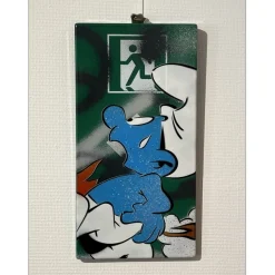 DEZACHE - Peinture originale sur plaque de métro en acier "Schtroumpf" 45x22x2 cm - 2023