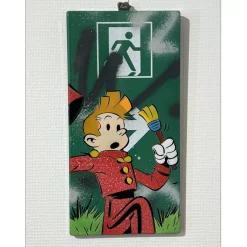 DEZACHE - Peinture originale sur plaque de métro en acier "Spirou" 45x22x2 cm - 2023