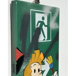 DEZACHE - Peinture originale sur plaque de métro en acier "Spirou" 45x22x2 cm - 2023
