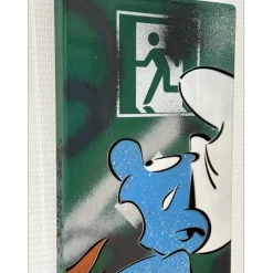 DEZACHE - Peinture originale sur plaque de métro en acier "Schtroumpf" 45x22x2 cm - 2023