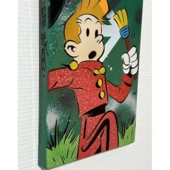 DEZACHE - Peinture originale sur plaque de métro en acier "Spirou" 45x22x2 cm - 2023