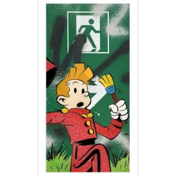 DEZACHE - Peinture originale sur plaque de métro en acier "Spirou" 45x22x2 cm - 2023