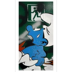DEZACHE - Peinture originale sur plaque de métro en acier "Schtroumpf" 45x22x2 cm - 2023