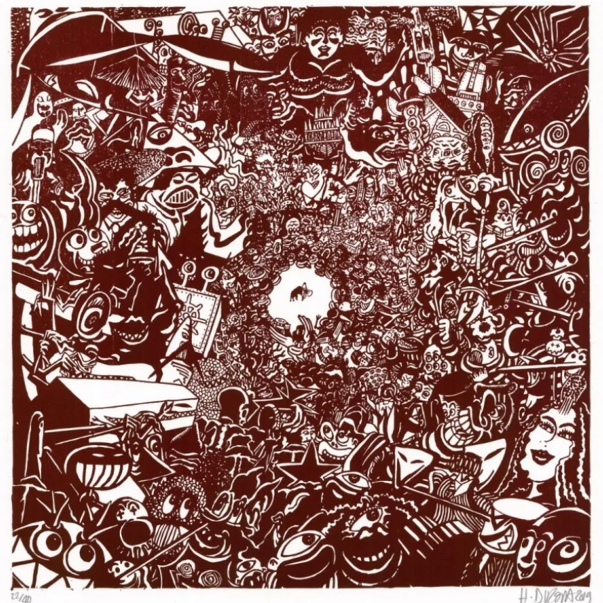 DI ROSA Hervé - Bois gravé "No hay billetes" 52x52cm - 2019