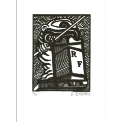 DI ROSA Hervé - Bois gravé "Le Jouteur à Sète, Noir" 33x24cm - 2022