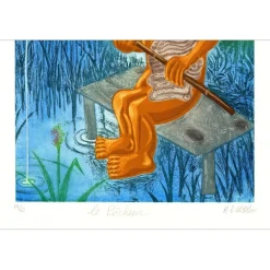 DI ROSA Hervé - Gravure originale  "Le pêcheur (La leçon d'anatomie)" 122x88cm - 2007