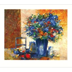 D'IZARNY François - Lithographie originale "Vase de fleurs" 45x56cm - 1994