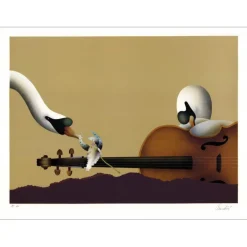 DONADINI Jean Paul - Lithographie originale "Cygnes et le violon" 56x76cm