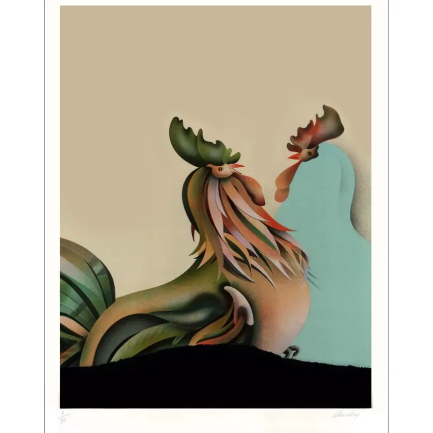 DONADINI Jean Paul - Lithographie originale "Le Coq" 76x56cm