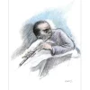DUPUIS Jean - Dessin original au fusain "Musicien, Le joueur de flûte" 65x50cm