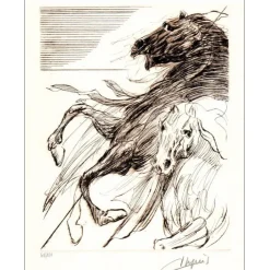 DUPUIS Jean - Lithographie originale "Les Chevaux" 35x27cm