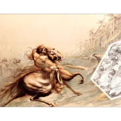DUPUIS Jean - Lithographie originale "Le Guerrier" 56x76cm