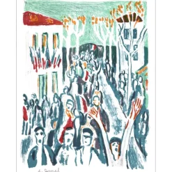 DUREL Auguste - Lithographie originale "La Fête" 27x21cm - 1963