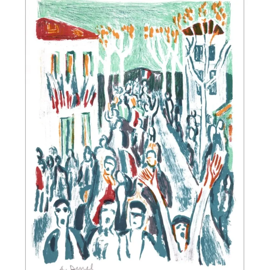 DUREL Auguste - Lithographie originale "La Fête" 27x21cm - 1963