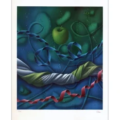 ETIEN - Lithographie originale "Pomme dans l'espace" 83x63cm