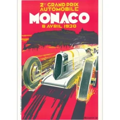 FALCUCCI Robert - Lithographie "Grand prix automobile de Monaco 1930" 100x68cm