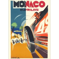 FALCUCCI Robert - Lithographie "Grand prix automobile de Monaco 1931" 100x68cm