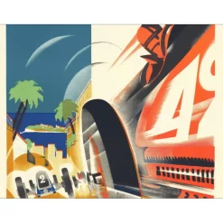 FALCUCCI Robert - Lithographie "Grand prix automobile de Monaco 1931" 100x68cm