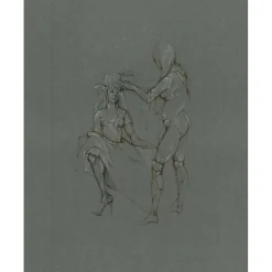 FINI Léonor - Gravure originale "Femme et coiffeuse" 69x53cm