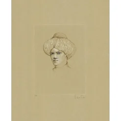 FINI Léonor - Gravure originale "Visage d'homme au turban" 66x48cm