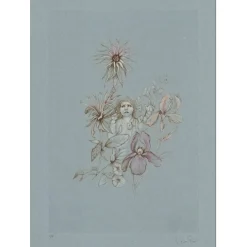 FINI Léonor - Gravure originale "Fillette aux fleurs" 66x48cm