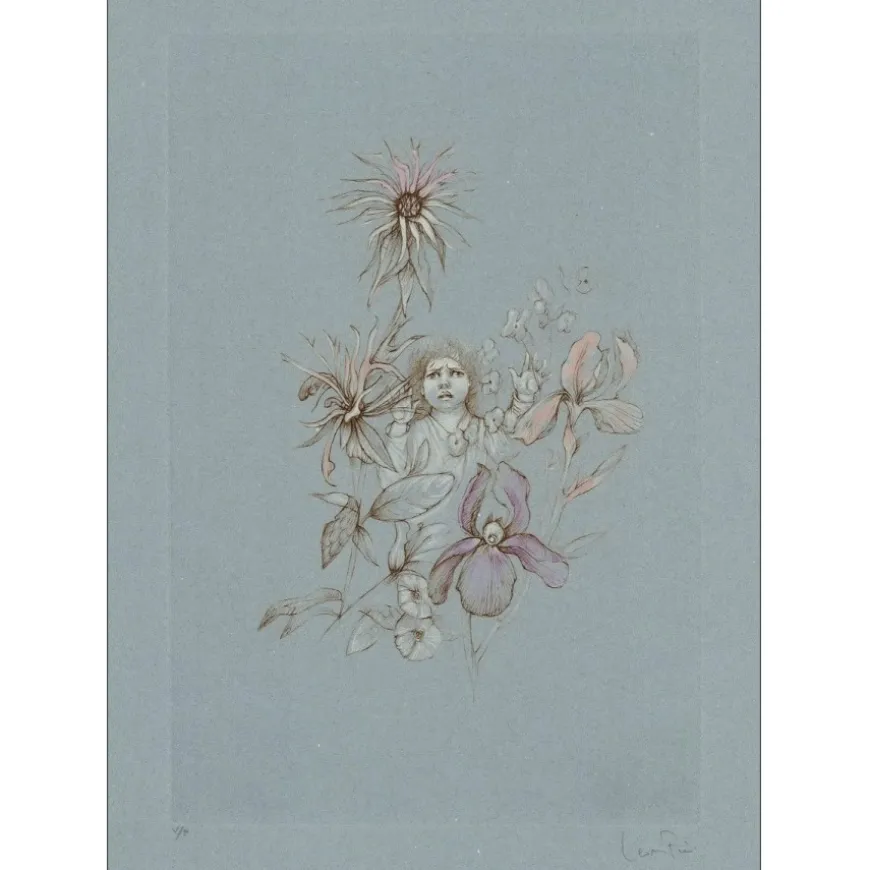 FINI Léonor - Gravure originale "Fillette aux fleurs" 66x48cm