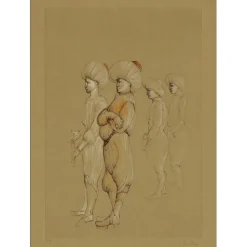 FINI Léonor - Gravure originale "Personnages aux turbans" 66x47cm