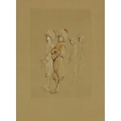 FINI Léonor - Gravure originale "Personnages aux turbans" 66x47cm