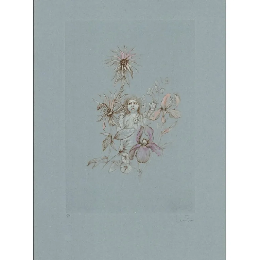 FINI Léonor - Gravure originale "Fillette aux fleurs" 66x48cm
