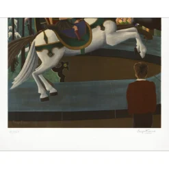 FIORIO Serge - Lithographie originale "Le grand cheval blanc du manège" 68x55cm
