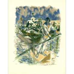 FONTANAROSA Lucien - Lithographie originale "Gondoliers à Venise" 75x56cm