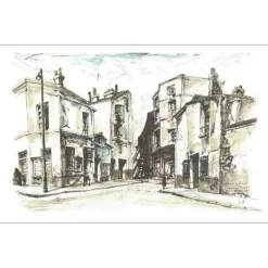 FOUJITA Léonard - Lithographie "Rue de la santé et passage Prévost, Paris XV" 36x56cm - 1964