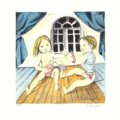 FOUJITA Léonard - Lithographie originale "Le Tricot" 38x27cm - 1963