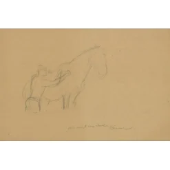 FRIANT Emile - Dessin original au crayon "Etude pour le vieux cheval" 30x45cm - 1902