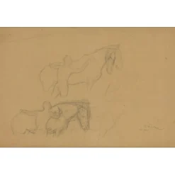 FRIANT Emile - Dessin original au crayon "Etude pour le vieux cheval" 30x45cm - 1902