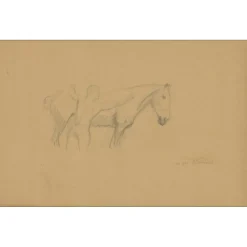 FRIANT Emile - Dessin original au crayon "Etude pour le vieux cheval" 30x45cm - 1902