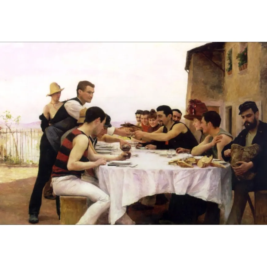FRIANT Emile - Dessin original au crayon "Le Canotier de la Meurthe" 20x14cm - 1892