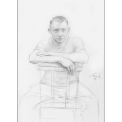 FRIANT Emile - Dessin original au crayon "Le Canotier de la Meurthe" 20x14cm - 1892