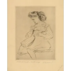 FRIANT Emile - Gravure originale "Mandoliniste de profil" 32x25cm - 1929 - 2èm état, 3 épreuves