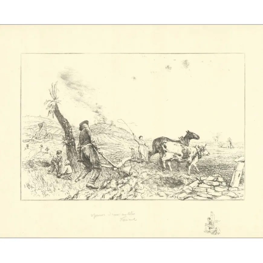 FRIANT Emile - Lithographie "Travaux des champs, Honneur à ces vaillants !" 50x65cm