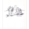 FRIBOULET Jef - Dessin original à l'encre "Personnages sur la plage de Fécamp" 27x21cm - 1963